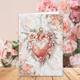 Blush Baroque Floral Sacred Heart Valentine’s Day  カード