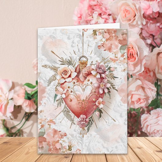Blush Baroque Floral Sacred Heart Valentine’s Day カード