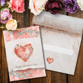 Blush Baroque Heart with Floral Accents Valentines シーズンカード