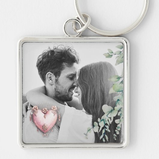 Blush Baroque Heart with Floral Romance Frame キーホルダー (正面)