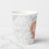 Blush Baroque Rococo Floral Heart Galentine   紙コップ (右)