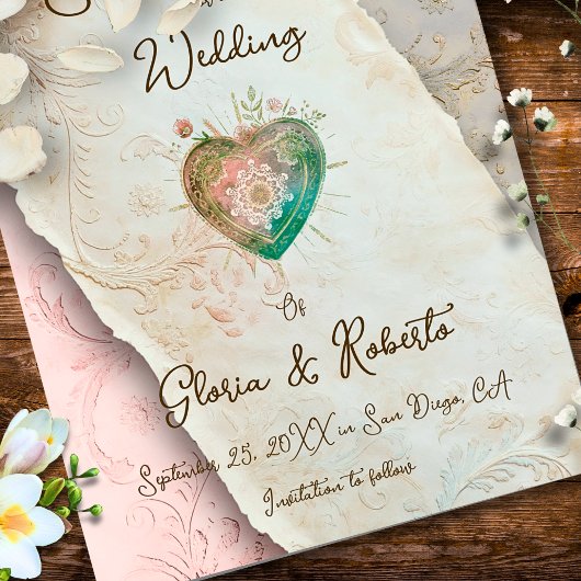 Blush Baroque Scroll and Sacred Heart  招待状