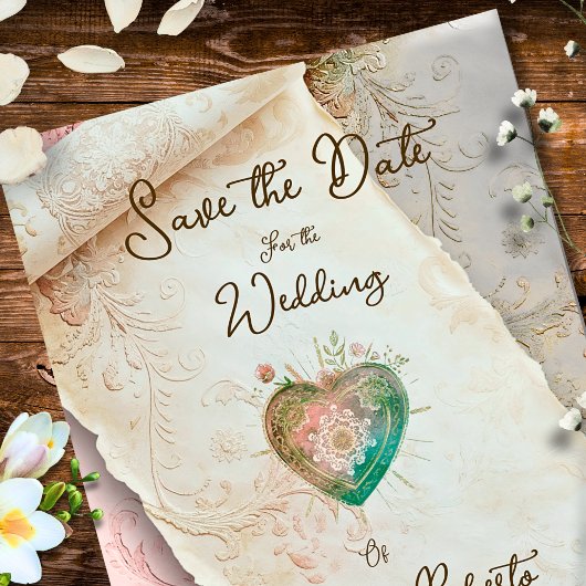 Blush Baroque Scroll and Sacred Heart  招待状