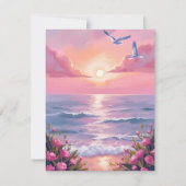 Blush Beach | ピンクのオーシャンサンセットコーストカード (正面)