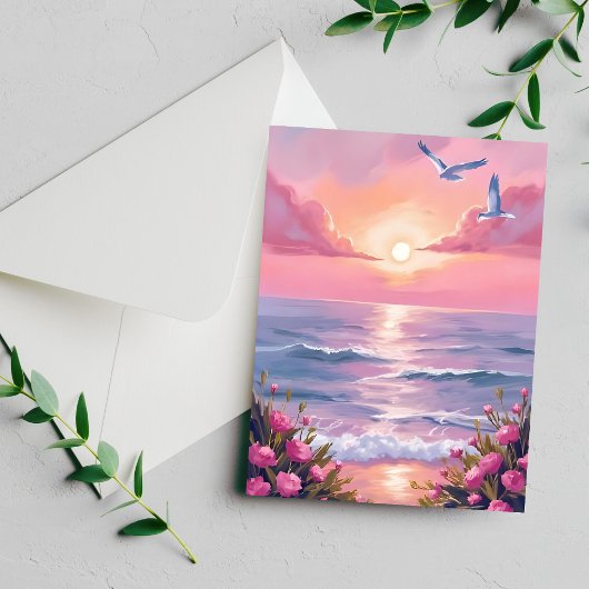 Blush Beach | ピンクのオーシャンサンセットコーストカード