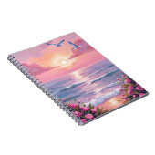 Blush Beach | ピンクのオーシャンサンセット 海岸の水彩画 ノートブック (右側)