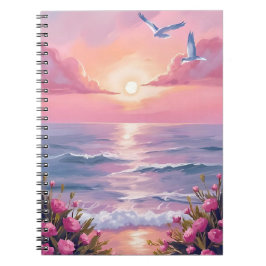 Blush Beach | ピンクのオーシャンサンセット 海岸の水彩画 ノートブック