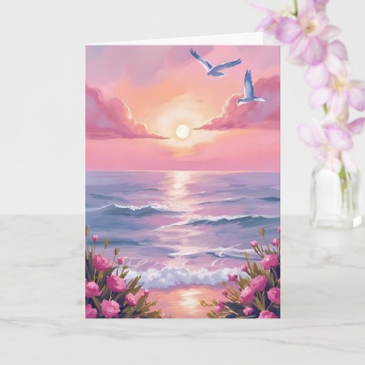Blush Beach | ピンクのオーシャンサンセット 海岸カード カード (蘭)