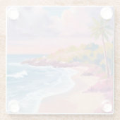 Blush Beach | ピンクの海の絵画 ガラスコースター (裏面)