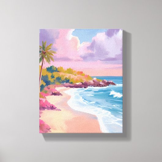 Blush Beach | ピンクの海の絵画 キャンバスプリント (正面)
