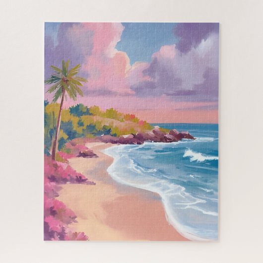 Blush Beach | ピンクの海の絵画 ジグソーパズル (縦)