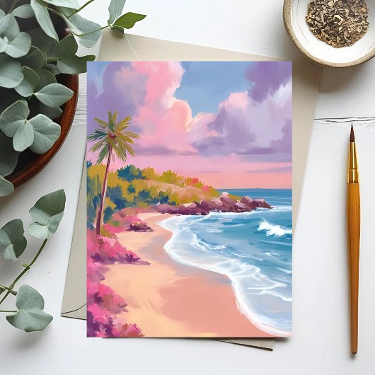 Blush Beach | ピンクの海の絵画 ポストカード