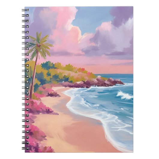 Blush Beach | ピンクの海の絵 ノートブック (正面)