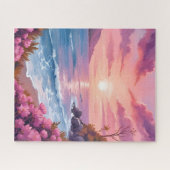 Blush Beach Bay | 海の夕焼け ピンクの水彩画 ジグソーパズル (横)