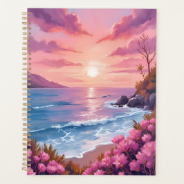 Blush Beach Bay | 海の夕焼け ピンクの水彩画 プランナー手帳