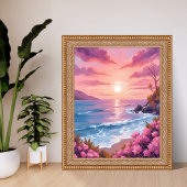 Blush Beach Bay | 海の夕焼け ピンクの水彩画 ポスター