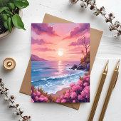 Blush Beach Bay Ocean Sunset Pink Watercolor Card