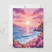 Blush Beach Bay Ocean Sunset Pink Watercolor Card (正面)