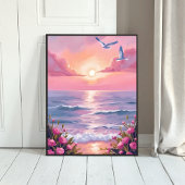 Blush Beach | Pink Ocean Sunset Coastal Watercolor ポスター