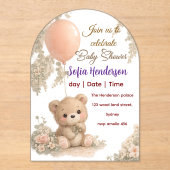 Blush  Bear Soft Water colour floral baby shower アクリル招待状 (正面)