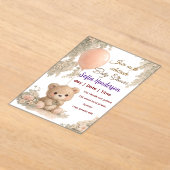 Blush  Bear Soft Water colour floral baby shower アクリル招待状 (レイダウン)