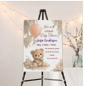 Blush  Bear Soft Water colour floral baby shower アクリル招待状