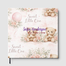 Blush  Bear Soft Water colour floral baby shower ゲストブック