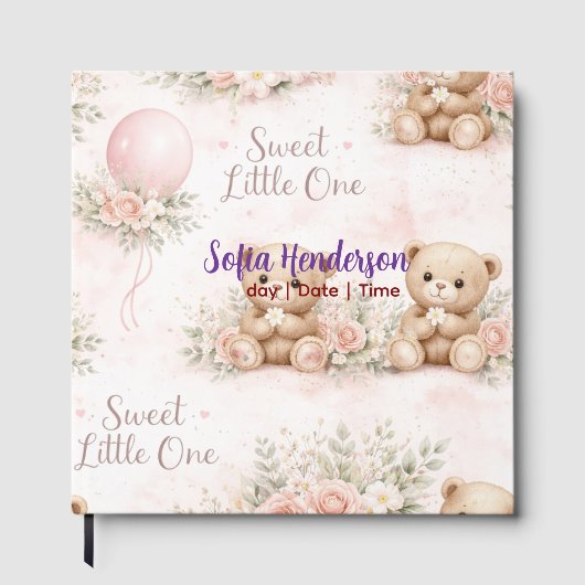 Blush  Bear Soft Water colour floral baby shower ゲストブック (正面)