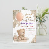 Blush  Bear Soft Water colour floral baby shower 招待状 (スタンド正面)