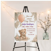Blush  Bear Soft Water colour floral baby shower
