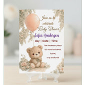 Blush  Bear Soft Water colour floral baby shower 招待状