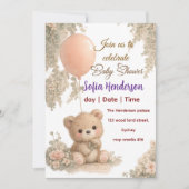 Blush  Bear Soft Water colour floral baby shower 招待状 (正面)