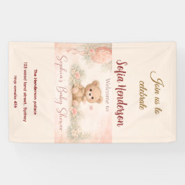 Blush  Bear Soft Water colour floral baby shower 横断幕