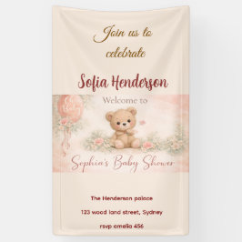 Blush  Bear Soft Water colour floral baby shower 横断幕