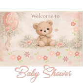 Blush  Bear Soft Water colour floral baby shower 横断幕
