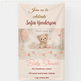 Blush  Bear Soft Water colour floral baby shower 横断幕