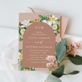 Blush Beige Floral Wedding | Muted Clay Arch + QR 招待状