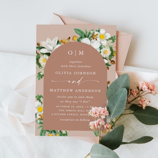 Blush Beige Floral Wedding | Muted Clay Arch + QR 招待状