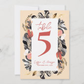Blush Black Floral Botanical Wedding Table Number サンキューカード (正面)
