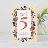 Blush Black Floral Botanical Wedding Table Number サンキューカード (スタンド正面)