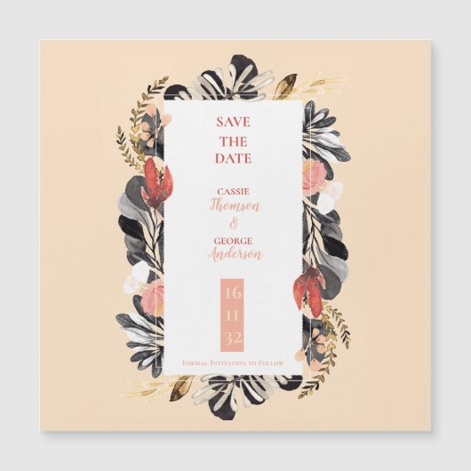 Blush Black Floral Romantic Wedding Save the Date (正面)