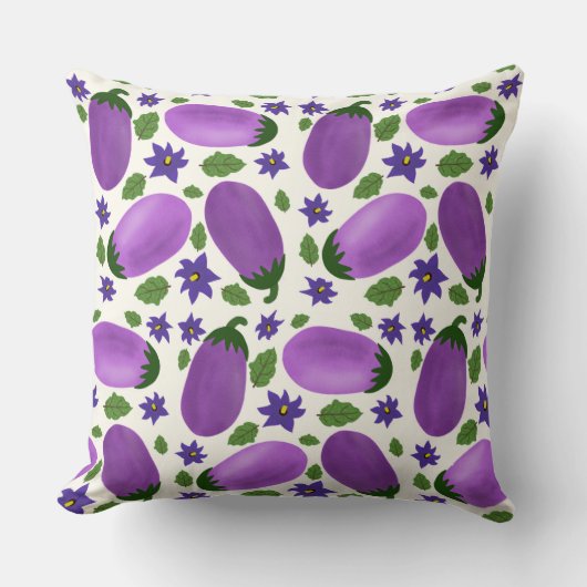 Blush & Bloom Eggplant Collection – Ivory Glow クッション (正面)