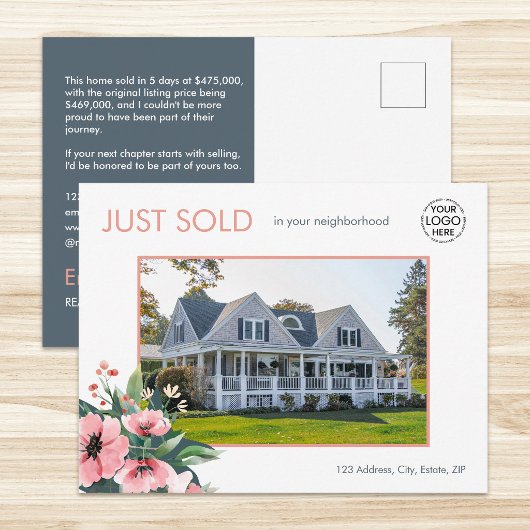 Blush Bloom Just Sold Gray Real Estate Agent ポストカード