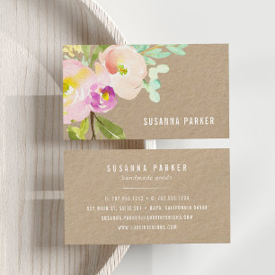 Blush Bloom Watercolor Floral Kraft 名刺