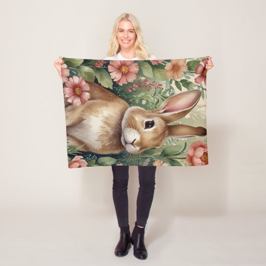 Blush Blooms and Bunny Dreams  フリースブランケット (インサイチュ)