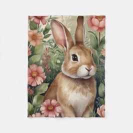 Blush Blooms and Bunny Dreams  フリースブランケット