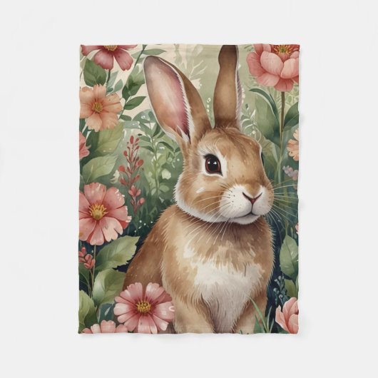 Blush Blooms and Bunny Dreams フリースブランケット (正面)