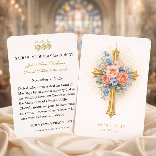 Blush Blue Floral Gold Cross Wedding Prayer 