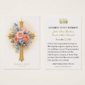 Blush Blue Floral Gold Cross Wedding Prayer  (正面&裏面)