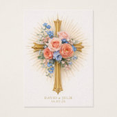 Blush Blue Floral Gold Cross Wedding Prayer  (正面)